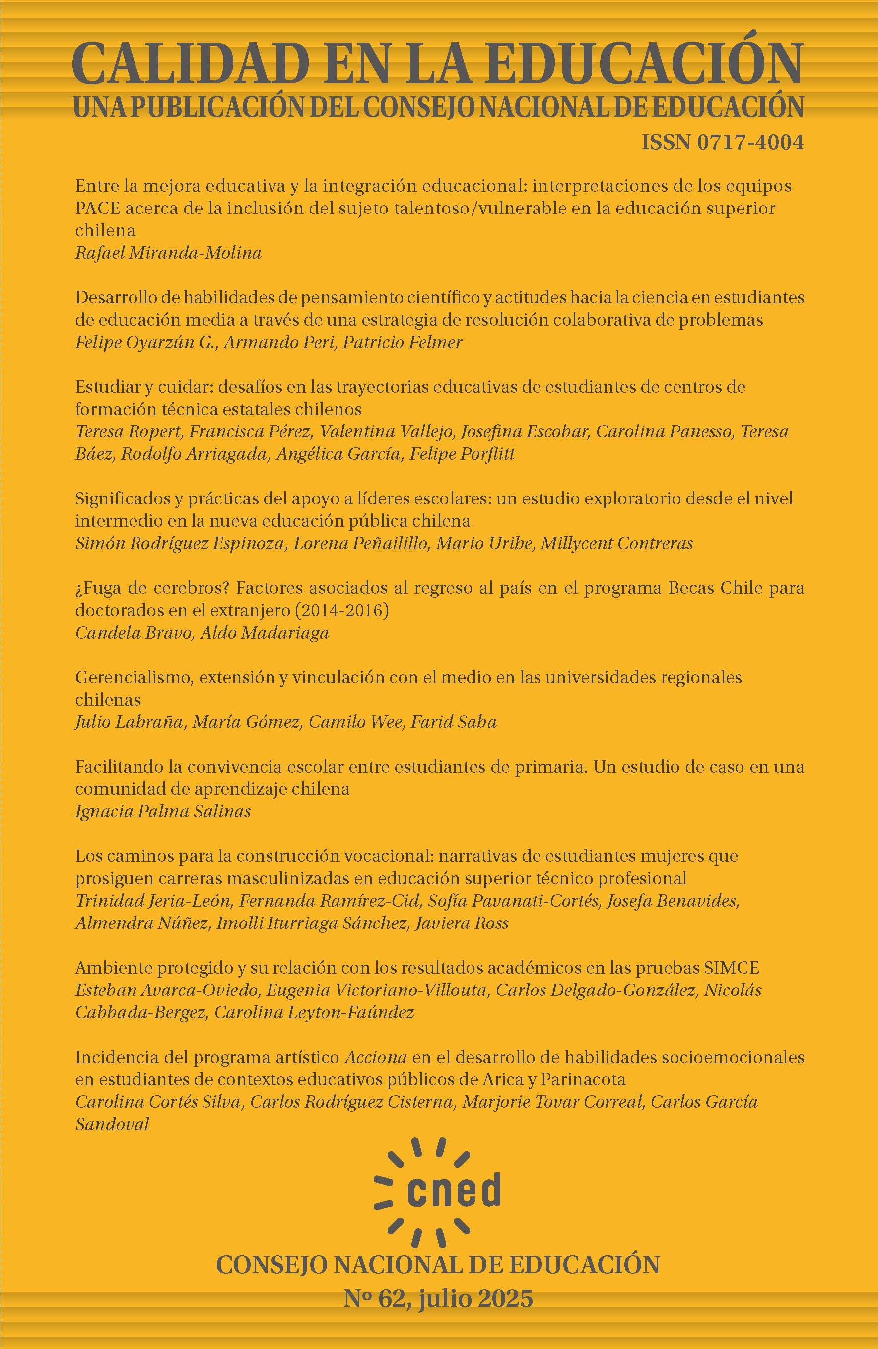 Ver Núm. 62 (2025): Revista Calidad en la Educación